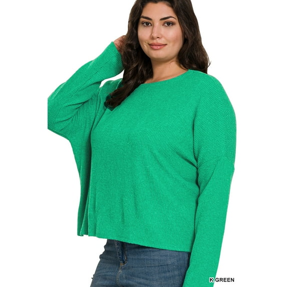 Zenana Women's Ribbed Knit Dolman Sleeve Light Loose Fit Pullover Sweater