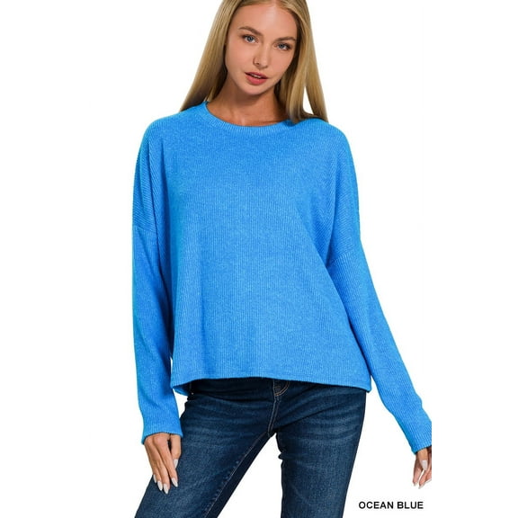 Zenana Women's Ribbed Knit Dolman Sleeve Light Loose Fit Pullover Sweater