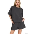 thumbnail image 1 of Zenana Women's Ribbed Round Neck Short Sleeve Tee Shirt & Waistband Shorts Set, 1 of 8