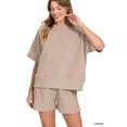 thumbnail image 1 of Zenana Women's Ribbed Round Neck Short Sleeve Tee Shirt & Waistband Shorts Set, 1 of 8