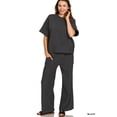 thumbnail image 1 of Zenana Women's Ribbed Round Neck Short Sleeve Tee & Wide Leg Pants Set, 1 of 5