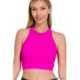thumbnail image 1 of Zenana Women's Ribbed Seamless High Neck Nylon Cropped Racerback Tank Top, 1 of 4