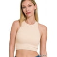 thumbnail image 1 of Zenana Women's Ribbed Seamless High Neck Nylon Cropped Racerback Tank Top, 1 of 4