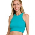 thumbnail image 1 of Zenana Women's Ribbed Seamless High Neck Nylon Cropped Racerback Tank Top, 1 of 3