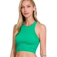 thumbnail image 1 of Zenana Women's Ribbed Seamless High Neck Nylon Cropped Racerback Tank Top, 1 of 3
