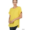 thumbnail image 1 of Zenana Women's Round Neck Heavy Woven Boat Neck Rolled Short Sleeve Blouse Top, 1 of 4