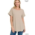 thumbnail image 1 of Zenana Women's Round Neck Heavy Woven Boat Neck Rolled Short Sleeve Blouse Top, 1 of 3
