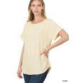 thumbnail image 1 of Zenana Women's Round Neck Heavy Woven Boat Neck Rolled Short Sleeve Blouse Top, 1 of 2