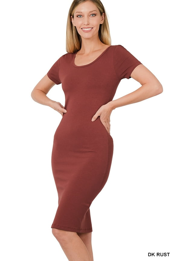Women's Short Sleeve Cotton T-Shirt Knee Length Bodycon Midi Dress