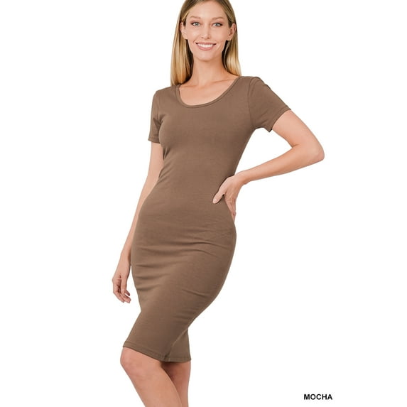 Zenana Women's Short Sleeve Cotton T-Shirt Knee Length Bodycon Midi Dress