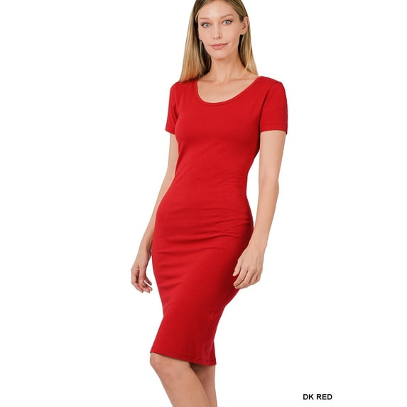 Zenana Women's Short Sleeve Cotton T-Shirt Knee Length Bodycon Midi Dress