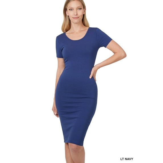 Zenana Women's Short Sleeve Cotton T-Shirt Knee Length Bodycon Midi Dress