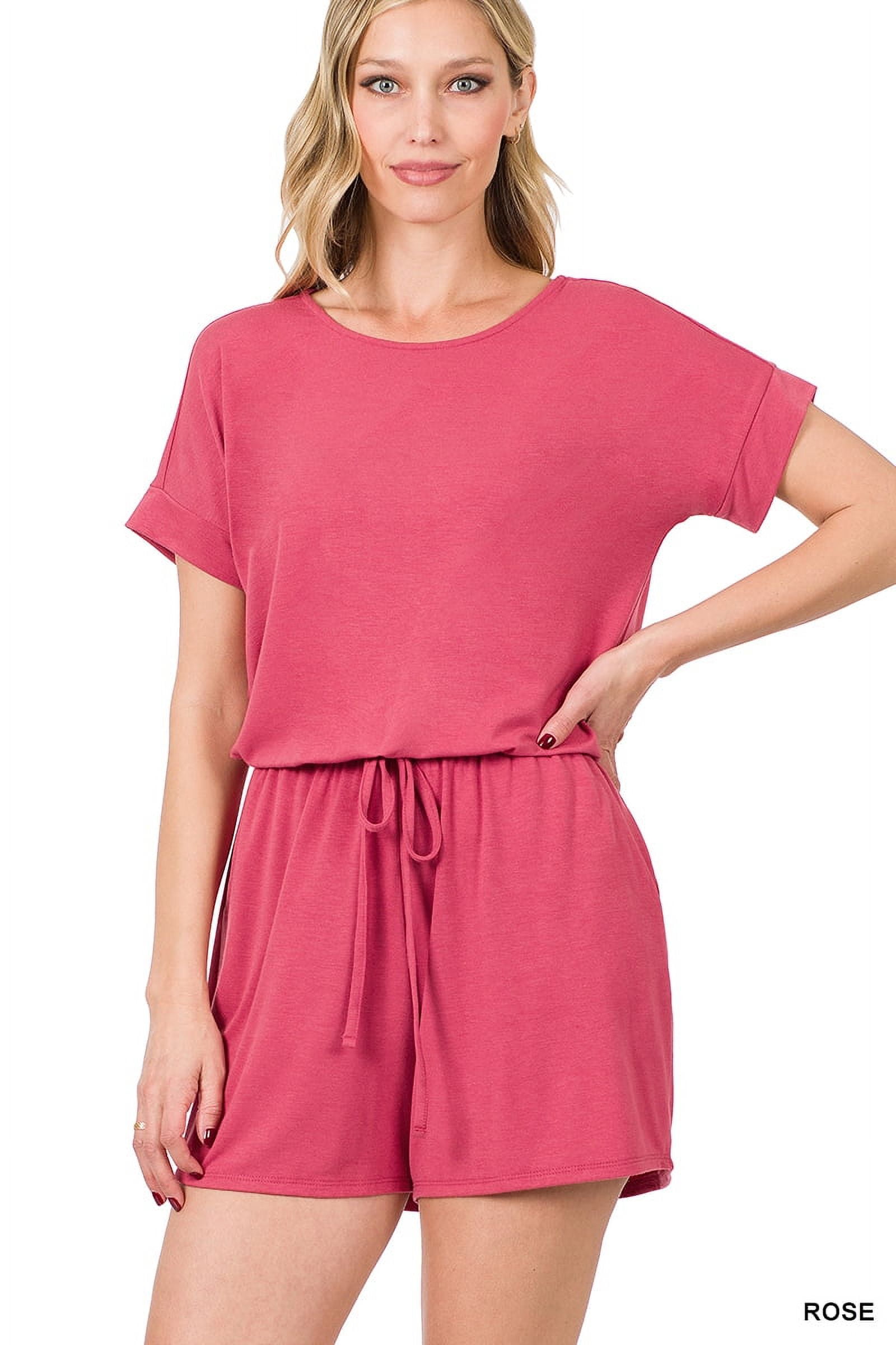 Short Sleeve Zipper Collared Elastic High Waist Romper