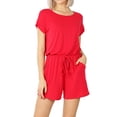 thumbnail image 1 of Zenana Women's Short Sleeve Romper with Elastic Waist & Keyhole Back Summer Loungewear, 1 of 5