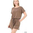 thumbnail image 1 of Zenana Women's Short Sleeve Romper with Elastic Waist & Keyhole Back Summer Loungewear, 1 of 5