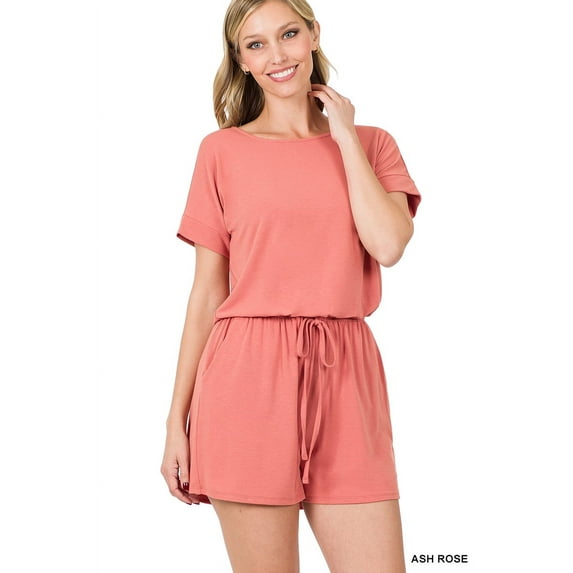Zenana Women's Short Sleeve Romper with Elastic Waist & Keyhole Back Summer Loungewear