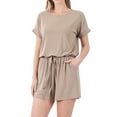thumbnail image 1 of Zenana Women's Short Sleeve Romper with Elastic Waist & Keyhole Back Summer Loungewear, 1 of 4
