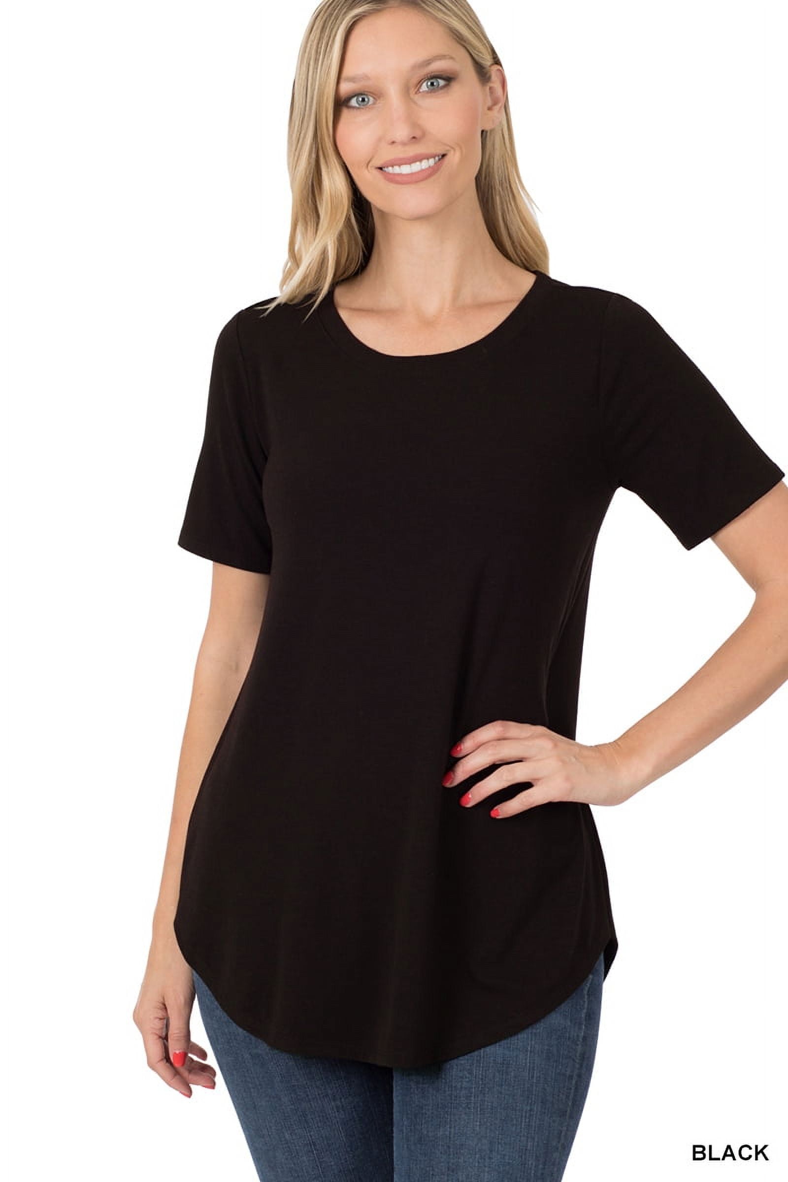 Pleated Round Neck Short Sleeve Women's Top