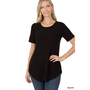 Zenana Women's Short Sleeve Round Neck & Hem Relaxed Fit Casual Tee Shirt Top
