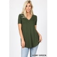 thumbnail image 1 of Zenana Women's Short Sleeve V Neck Relaxed Fit Casual Round Hem Tee Shirt Top, 1 of 4