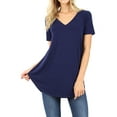 thumbnail image 1 of Zenana Women's Short Sleeve V Neck Relaxed Fit Casual Round Hem Tee Shirt Top, 1 of 4