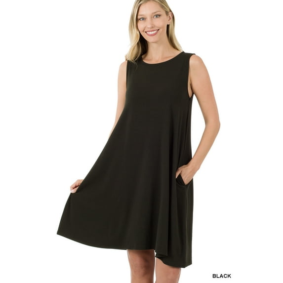 Zenana Women's Sleeveless Jersey Flared Swing Tank Dress with Side Pockets