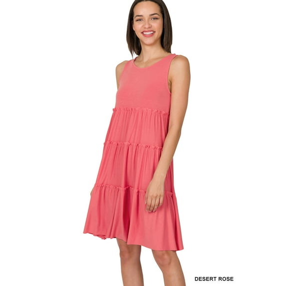 Zenana Women's Sleeveless Jersey Ruffle Tiered Knee Length Swing Midi Dress
