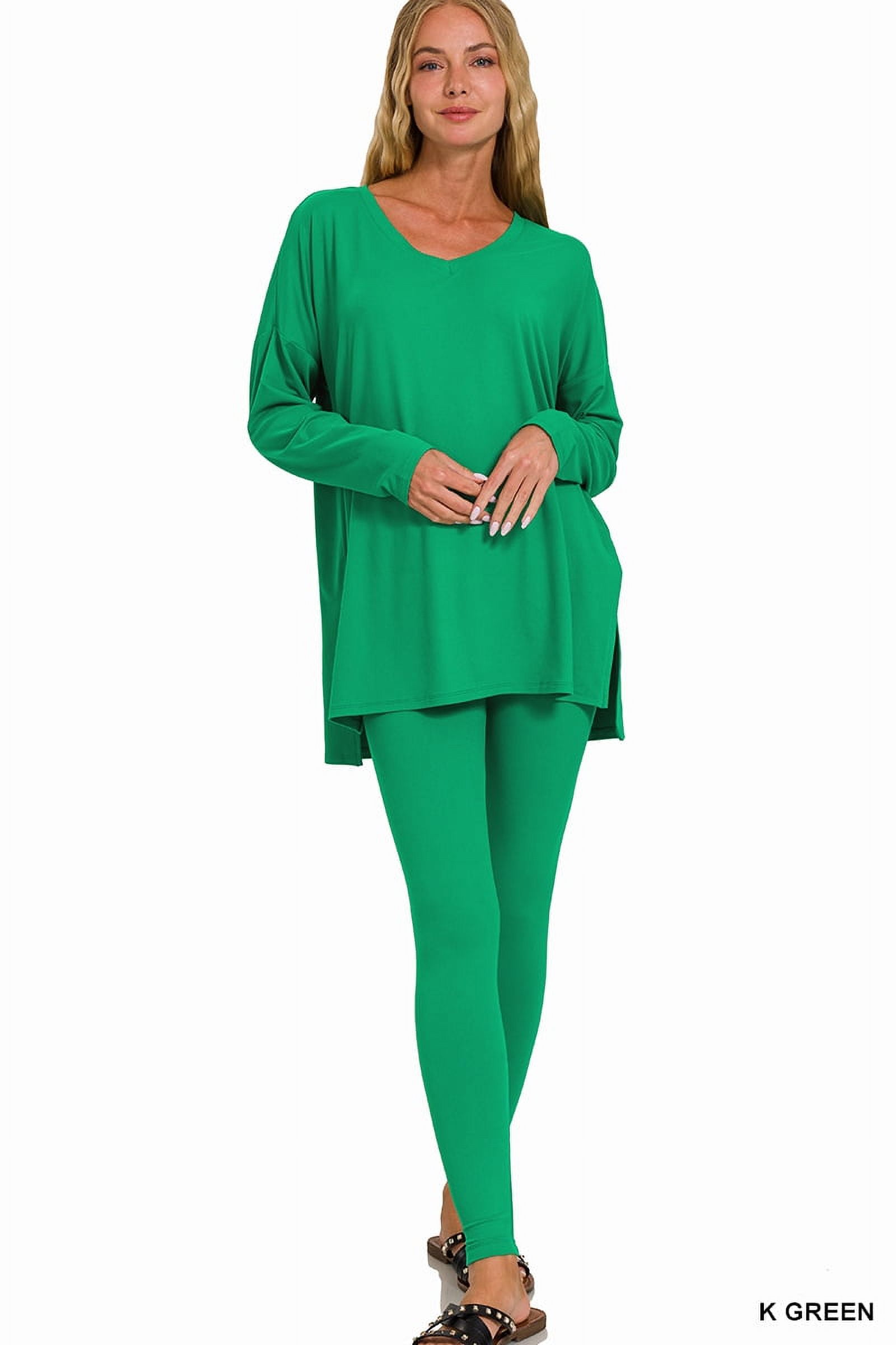 V-Neck Long Sleeve Top and Leggings Active Set