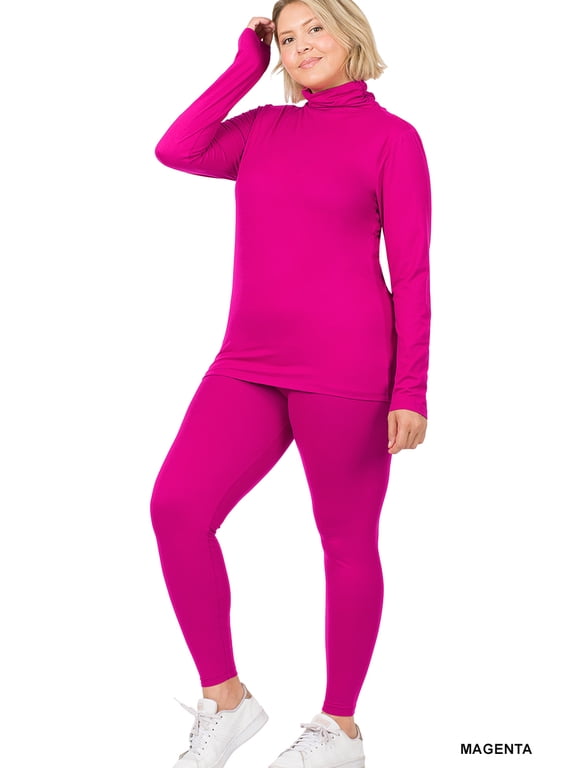 Women's Soft Fabric Mock Neck Long Sleeve Top & Leggings - 2 Pieces Tracksuit Set
