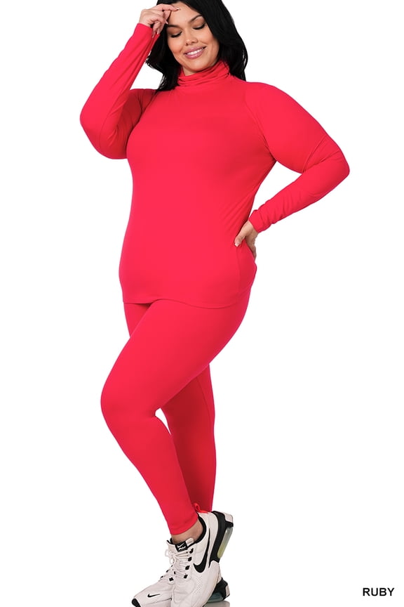 Women's Soft Fabric Mock Neck Long Sleeve Top & Leggings - 2 Pieces Tracksuit Set