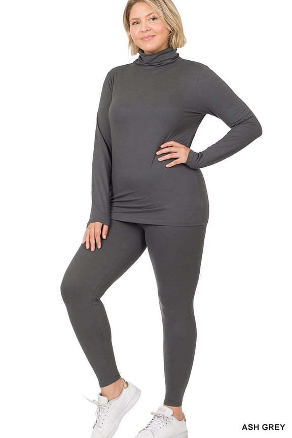 Women's Soft Fabric Mock Neck Long Sleeve Top & Leggings - 2 Pieces Tracksuit Set