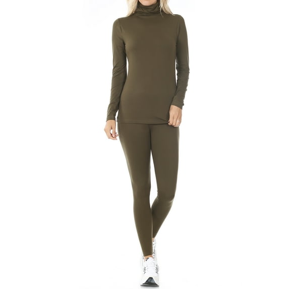 Zenana Women's Soft Fabric Mock Neck Long Sleeve Top & Leggings - 2 Pieces Tracksuit Set