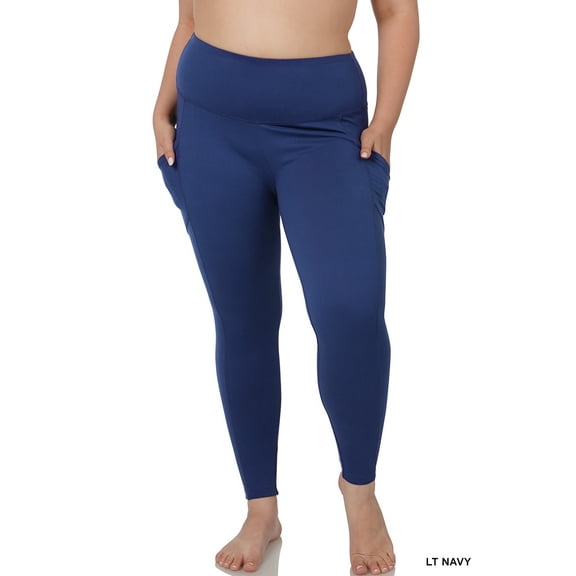 Zenana Women's Soft Wide Waistband Active Fitness Tight Yoga Pants Leggings with Pockets