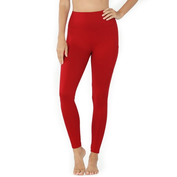 Zenana Women's Soft Wide Waistband Active Fitness Tight Yoga Pants Leggings with Pockets