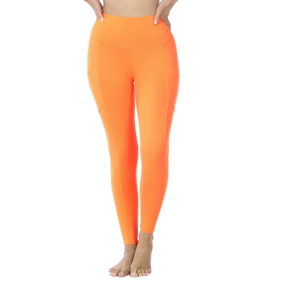 Zenana Women's Soft Wide Waistband Active Fitness Tight Yoga Pants Leggings with Pockets
