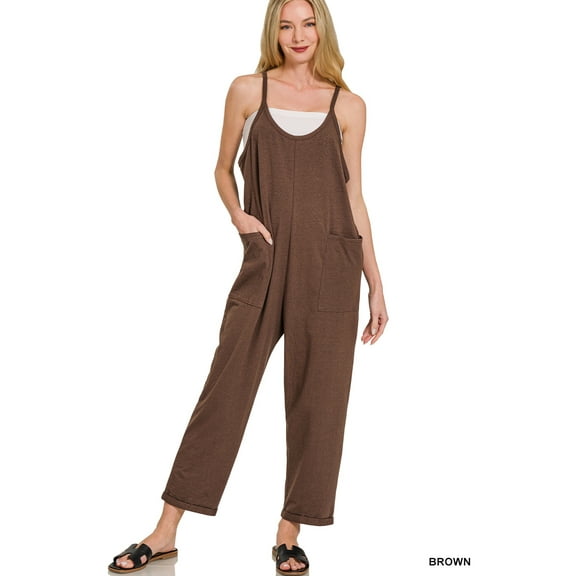 Zenana Women’s Spaghetti Strap Pocketed Cotton Jumpsuit – Loose Fit, Lightweight & Effortlessly Chic
