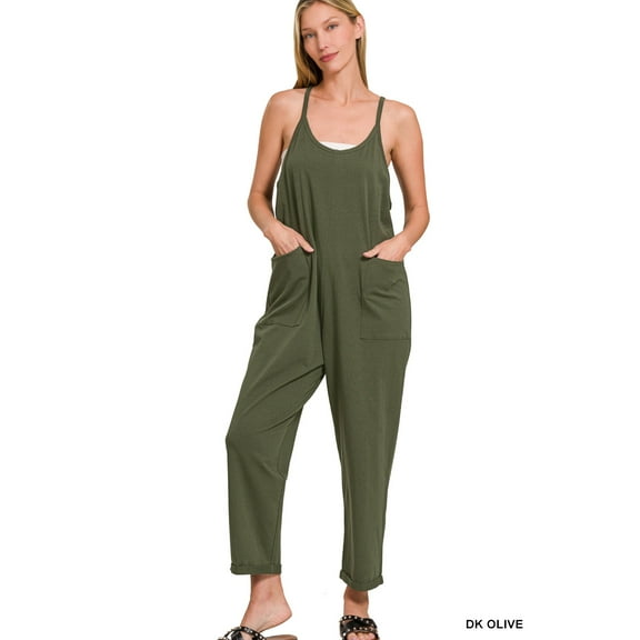 Zenana Women’s Spaghetti Strap Pocketed Cotton Jumpsuit – Loose Fit, Lightweight & Effortlessly Chic