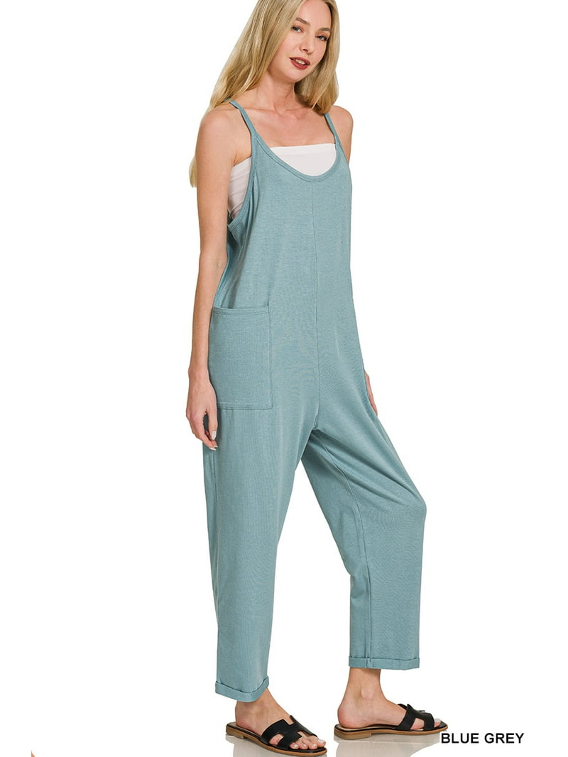 Zenana Women's Spaghetti Strap Pocketed Cotton Jumpsuit – Loose