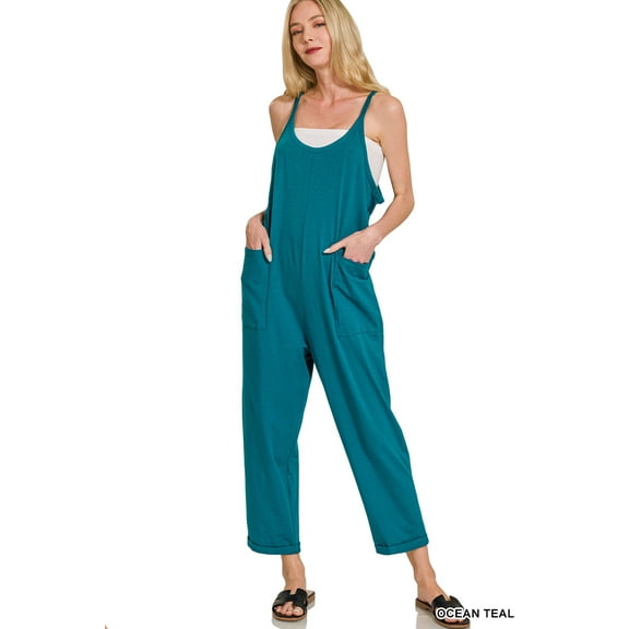 Zenana Women’s Spaghetti Strap Pocketed Cotton Jumpsuit – Loose Fit, Lightweight & Effortlessly Chic