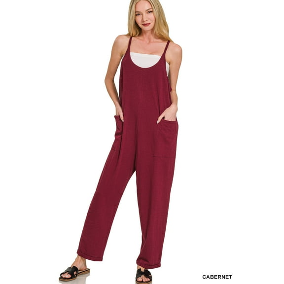 Zenana Women’s Spaghetti Strap Pocketed Cotton Jumpsuit – Loose Fit, Lightweight & Effortlessly Chic