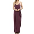 thumbnail image 1 of Zenana Women's V-Neck Draped Jersey Beach Summer Cami Long Maxi Dress with Side Pockets, 1 of 5