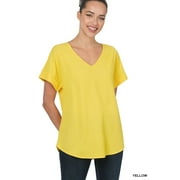 Zenana Women & Plus V-Neck Heavy Dobby Boat Neck Rolled Short Sleeve Blouse Top