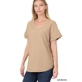 thumbnail image 1 of Zenana Women's V-Neck Heavy Dobby Boat Neck Rolled Short Sleeve Blouse Top, 1 of 3
