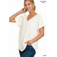 thumbnail image 1 of Zenana Women's V-Neck Heavy Dobby Boat Neck Rolled Short Sleeve Blouse Top, 1 of 3