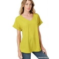 thumbnail image 1 of Zenana Women's V-Neck Heavy Dobby Boat Neck Rolled Short Sleeve Blouse Top, 1 of 3