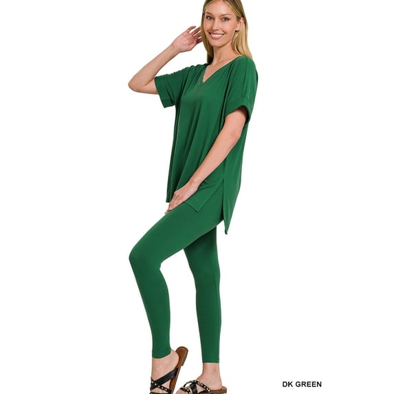 Zenana Women's V-Neck Short Sleeve & Leggings Comfy Loungewear Activewear Set
