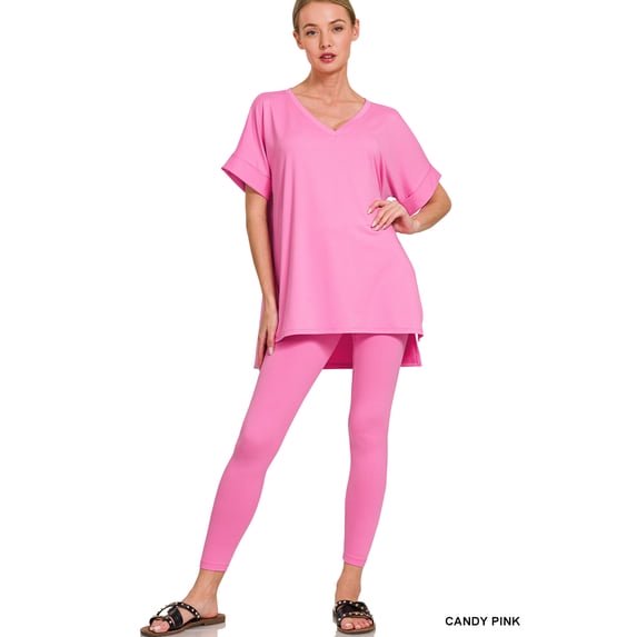 Zenana Women's V-Neck Short Sleeve & Leggings Comfy Loungewear Activewear Set
