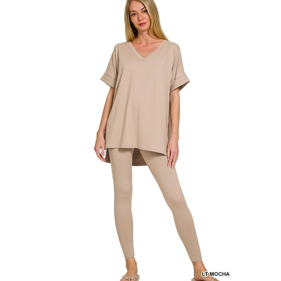 Zenana Women's V-Neck Short Sleeve & Leggings Comfy Loungewear Activewear Set