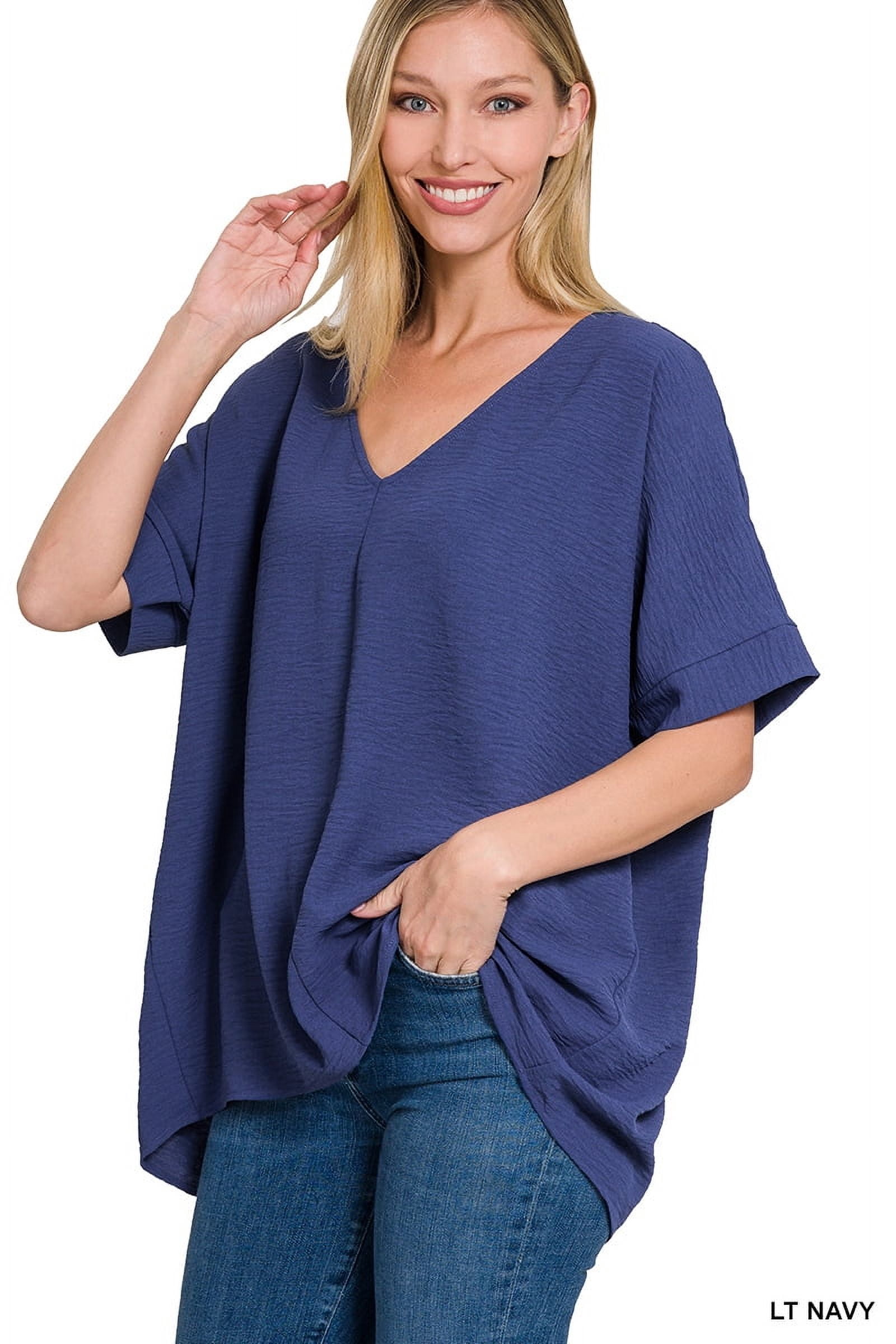 T-shirt Stylemint Femme Taille S, Blanc Cassé, Manches Longues, Encolure V, Coupe Loose, Hi-low, Coton