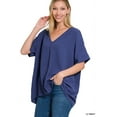 thumbnail image 1 of Zenana Women's V Neck Woven Airflow Dolman Short Sleeve Hi-Low Blouse Top, 1 of 6